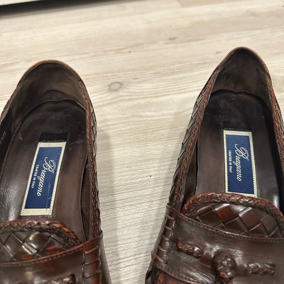 Bragano Brown Woven Leather Loafers 8.5 Italian Made in Italy - Picture 8 of 12
